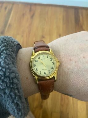 Casio Gold Case Watch with Brown Leather Strap